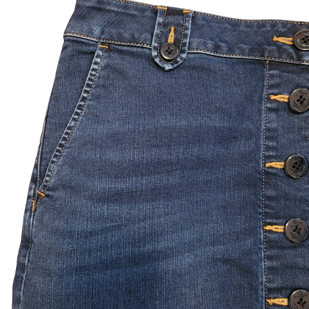 Talbots Denim Mini Skirt Dark Wash 10 Button Front Nautical Coastal Classic - Picture 2 of 5